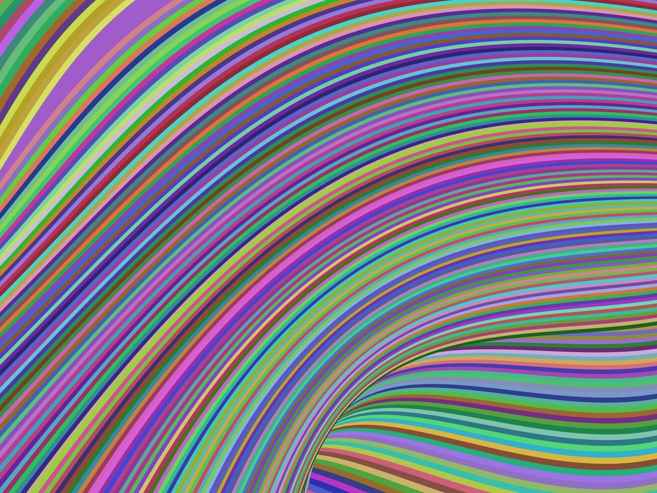 A vivid abstract digital artwork with curved, multicolored stripes, creating a dynamic flow and a mesmerizing visual effect. vector