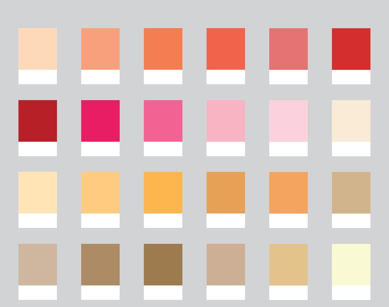Color Palettes 24 Warm Shades of Spring - Orange, Pink, Brown, Red, Bright Colors - Colour Scheme and Combinations vector