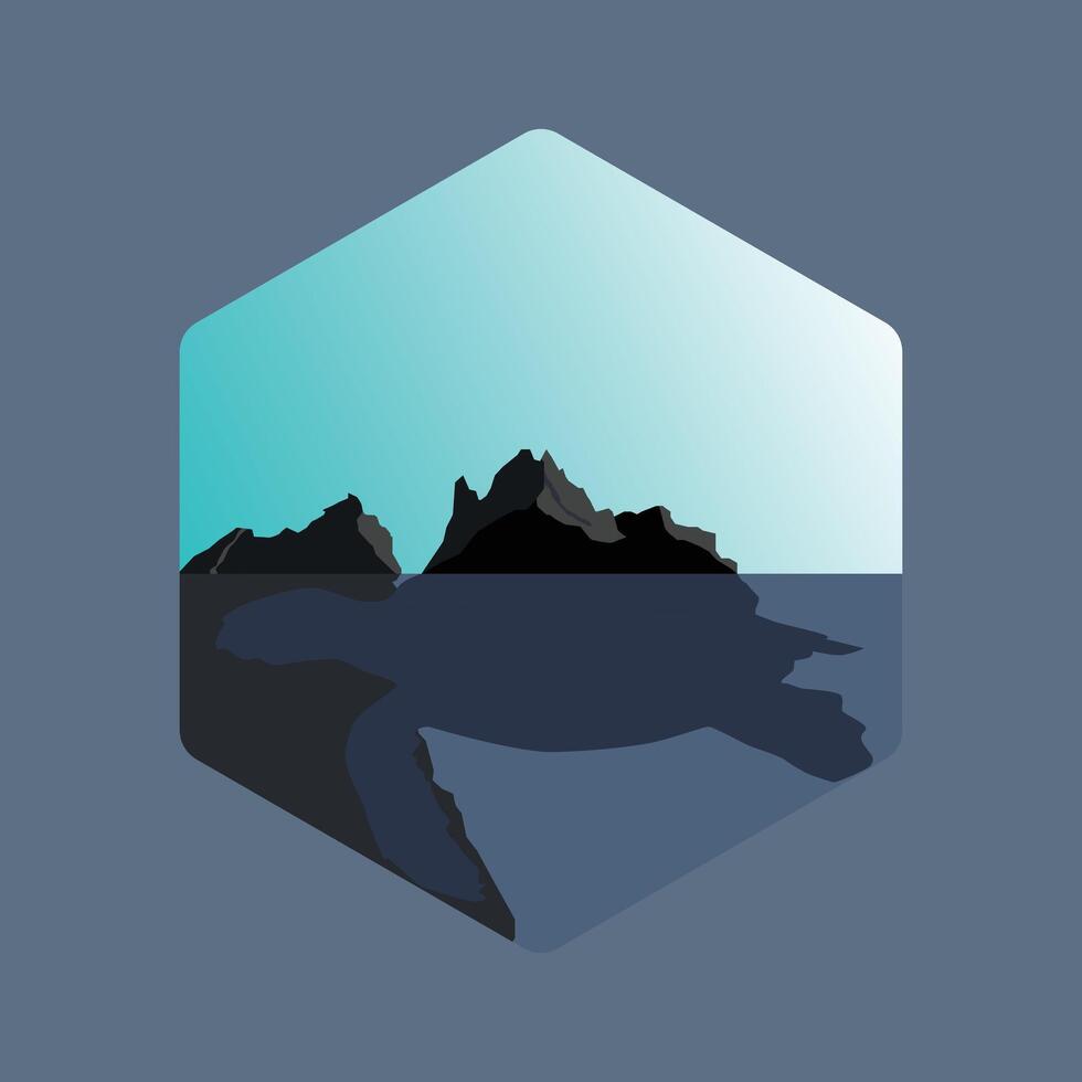 Abstract silhouette of a mountain with turtle and ocean elements in a illustration vector