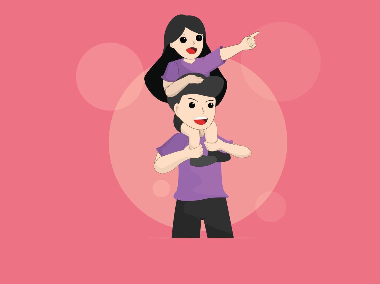 Heartwarming Cartoon Illustration of a Father Carrying His Happy Daughter on His Shoulders vector