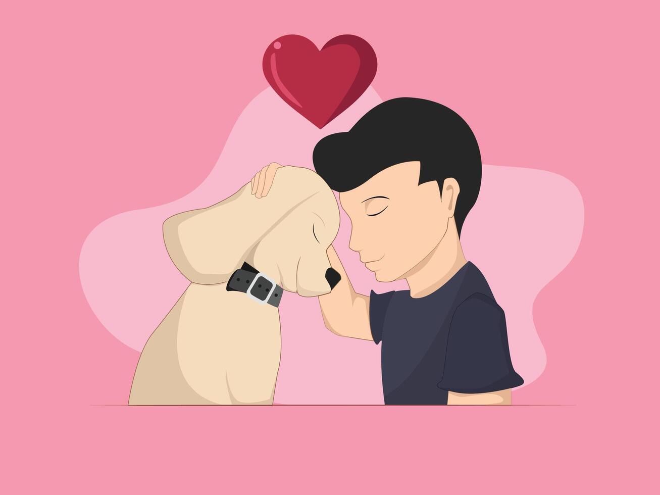 Heartwarming Illustration of a Boy and His Loyal Dog Sharing a Tender Moment vector