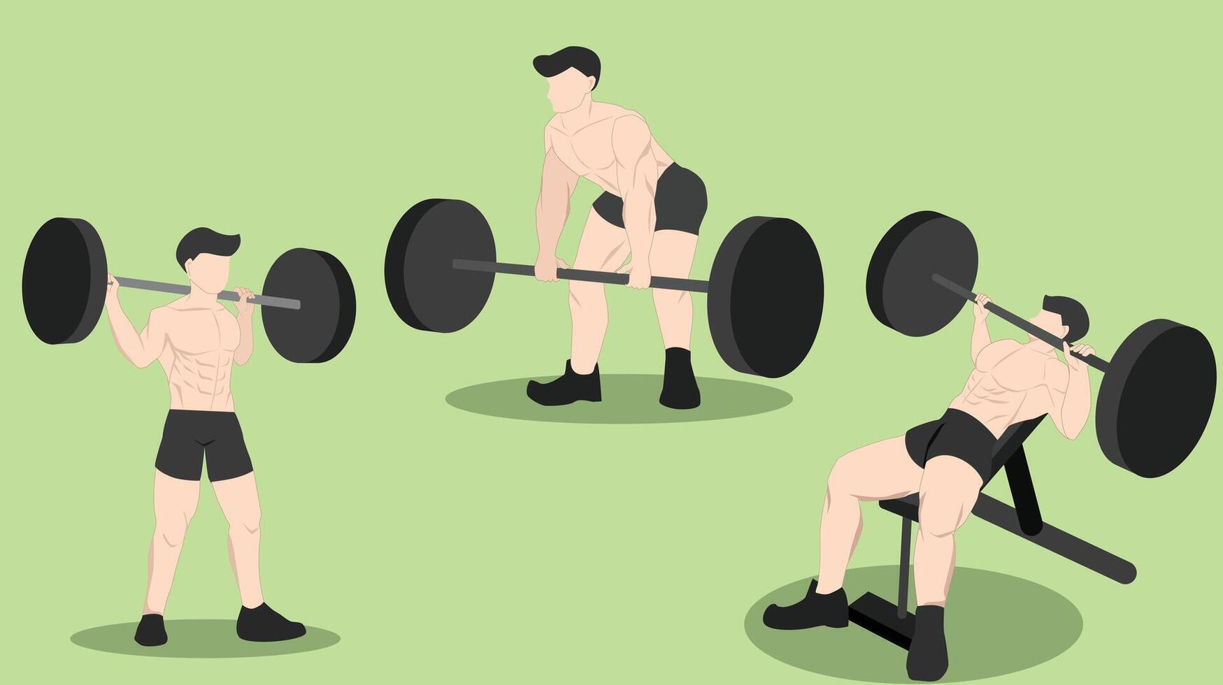 The Big Three Squat, Deadlift, and Bench Press The Ultimate Compound Exercises for Strength and Muscle Growth. vector