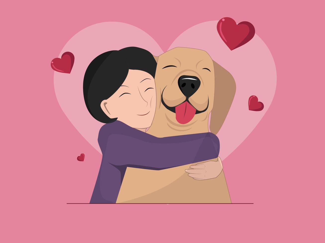 Adorable Cartoon Illustration of a Person Hugging Their Happy and Loving Dog vector