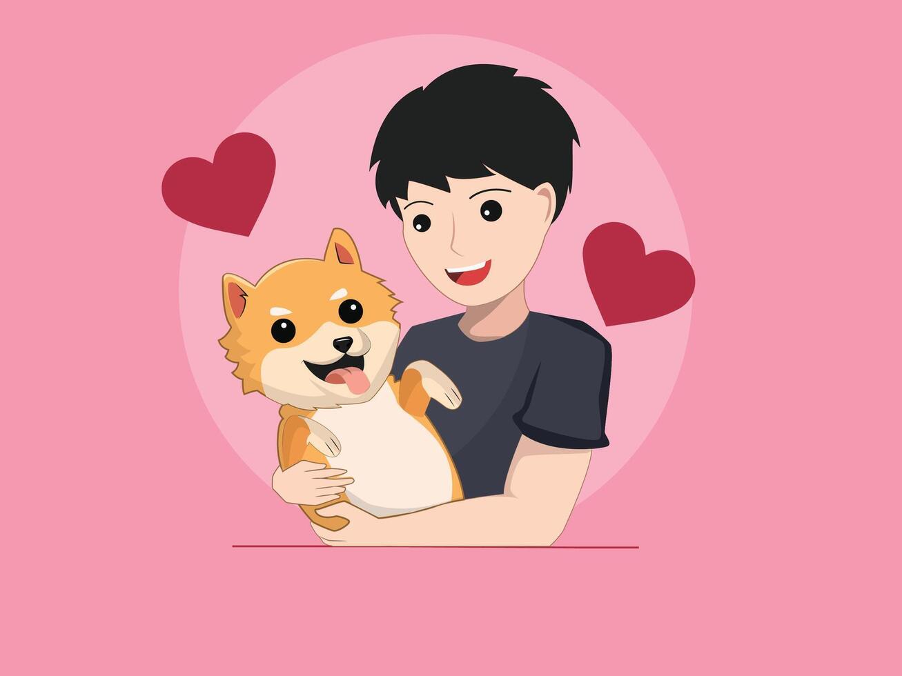 Adorable Bond Between a Boy and His Happy Dog in a Cute Cartoon Illustration vector