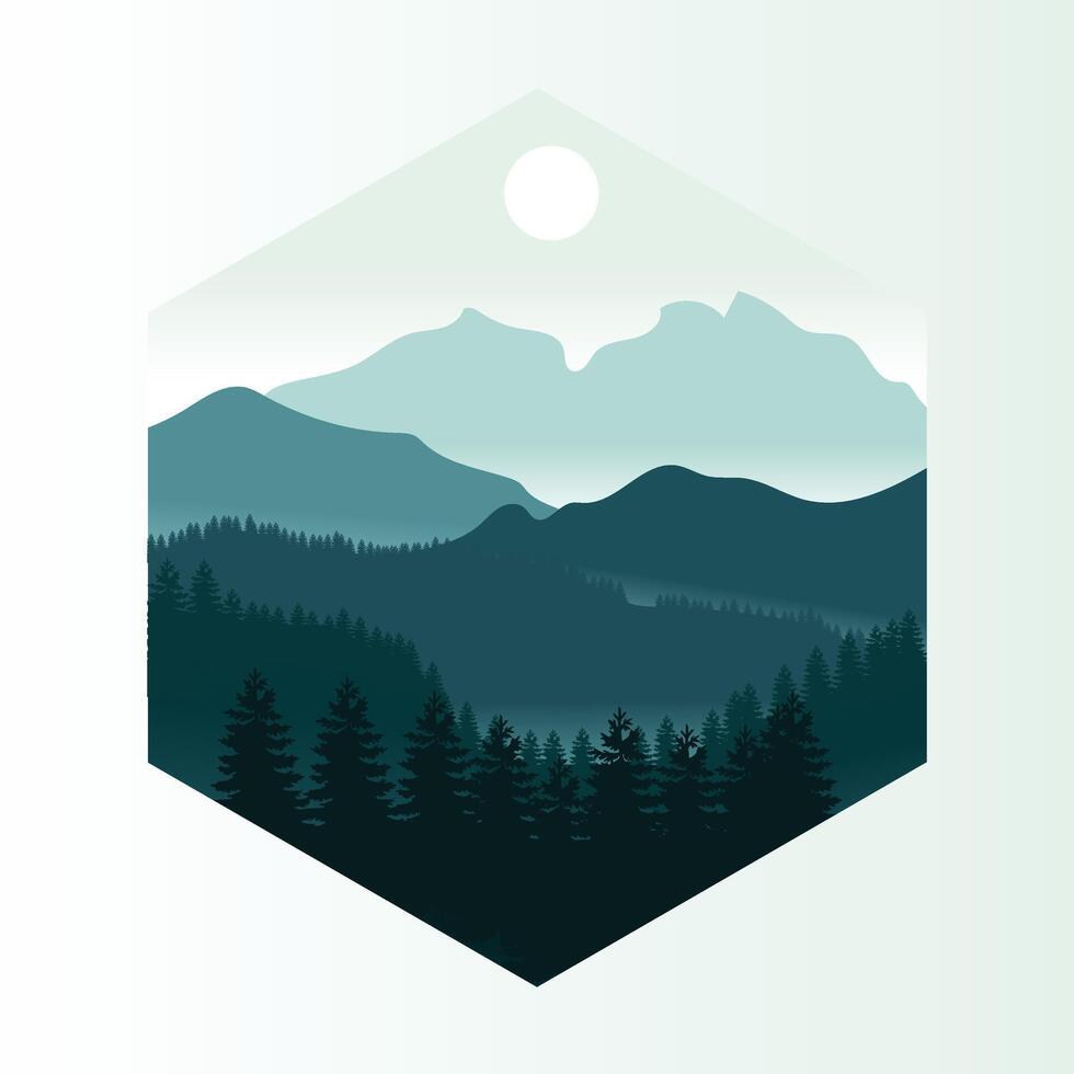 Illustration template design, with natural views of trees, full moon and Mountains vector