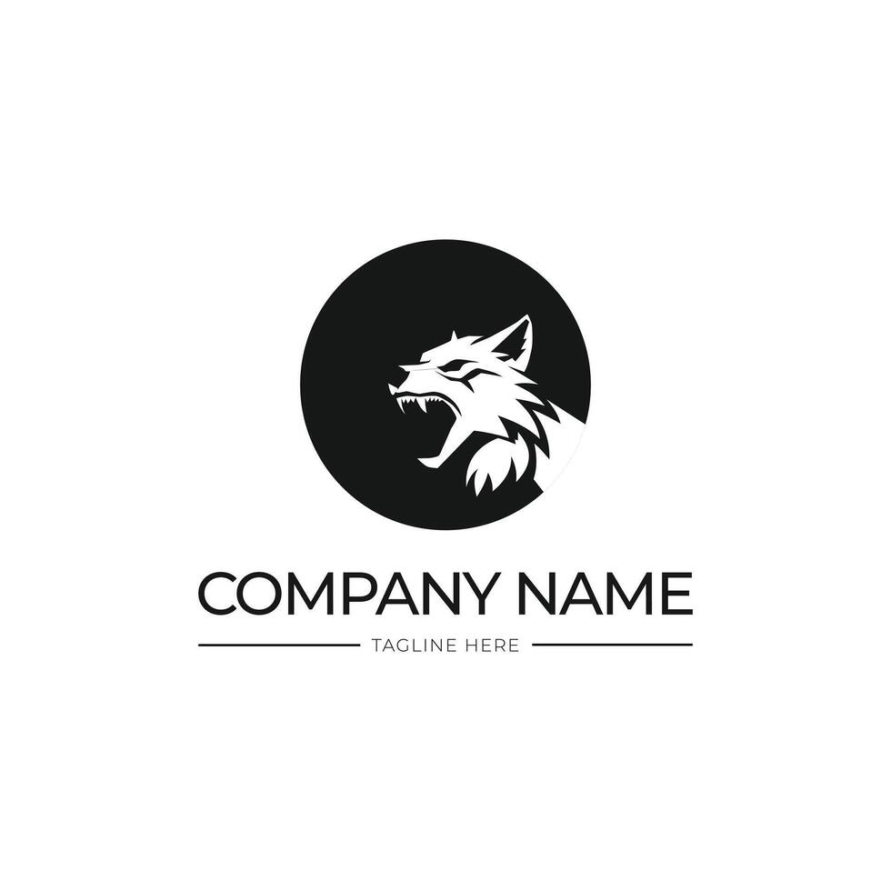 wolf roar with circle black and white color vector
