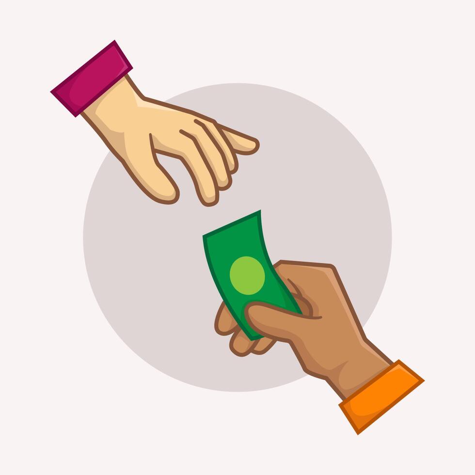 Hand giving a money to other hand vector