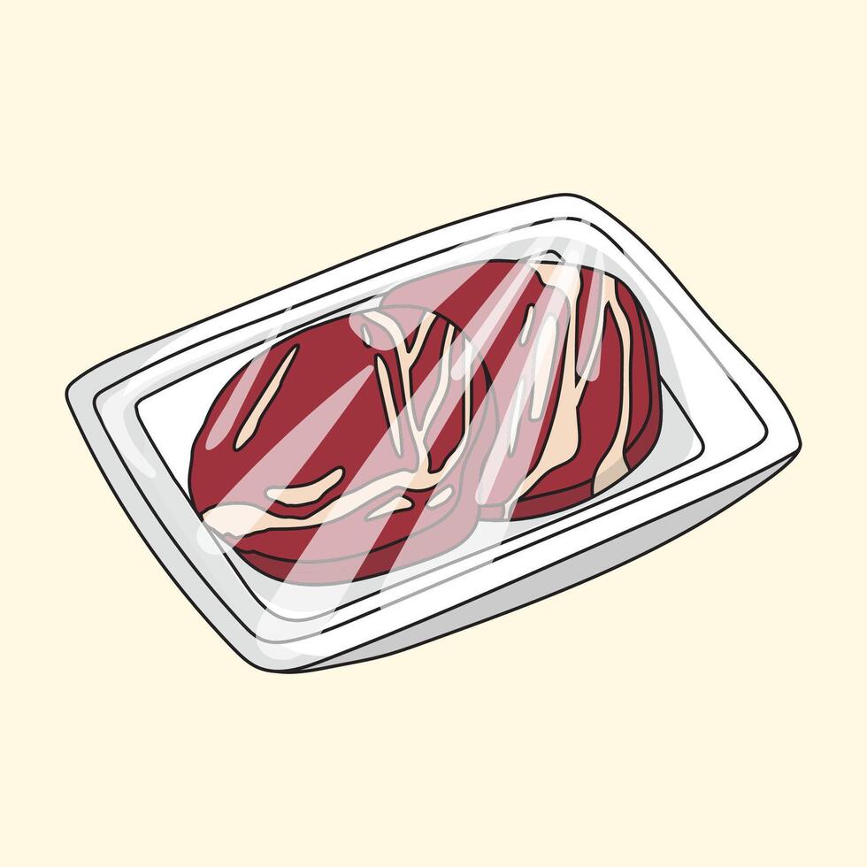 Fresh meat fillet part of beef tenderloin for steak in grocery store vector
