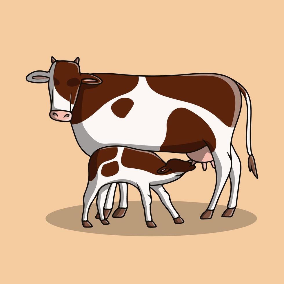 A calf and its mother. vector