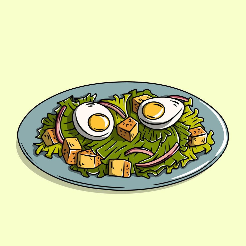 Caesar Salad with Egg and Croutons vector