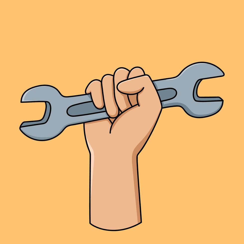 Hand holding a wrench. Symbol of labor day. vector