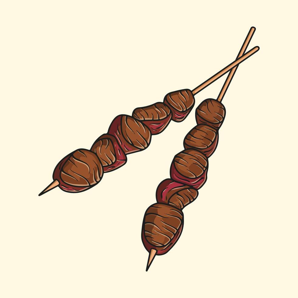 Delicious and tasty satay made from fresh meat traditional Indonesian food vector