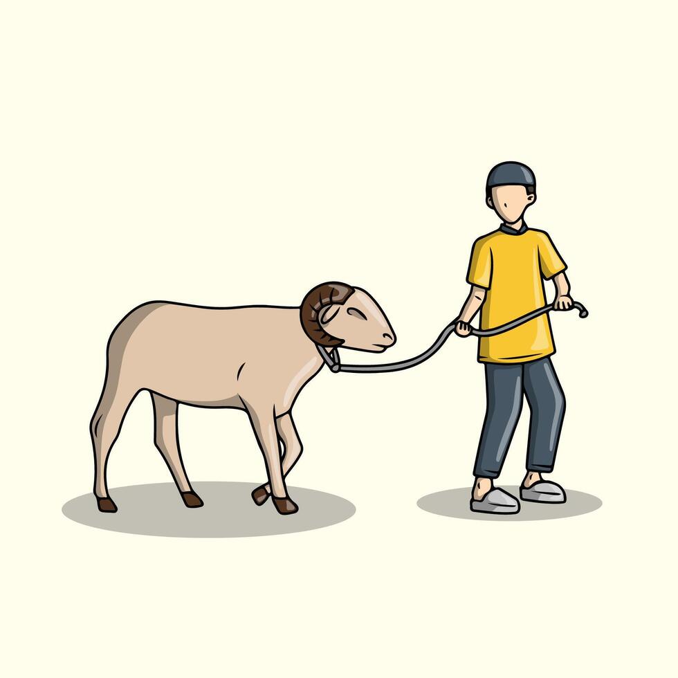 Muslim Man Leading a Sheep vector