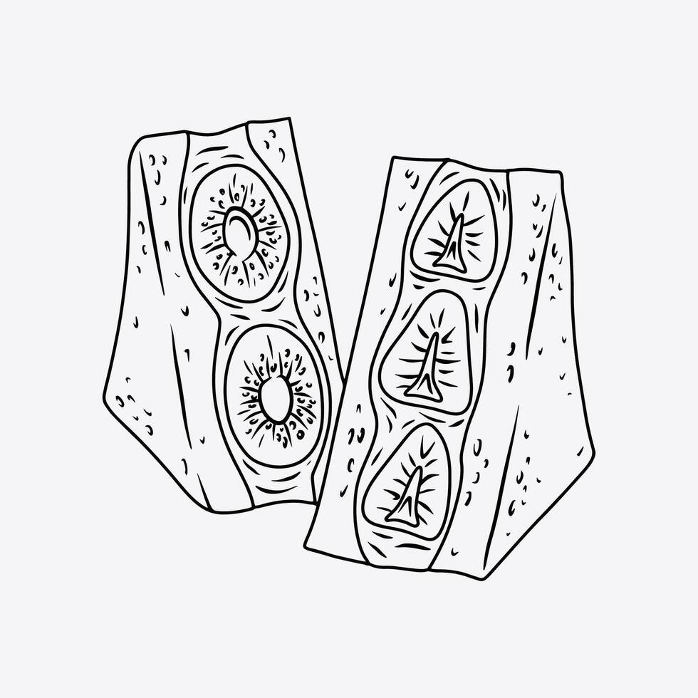 Delicious Kiwi and Strawberry Sandwiches. Thin Line Illustration. vector