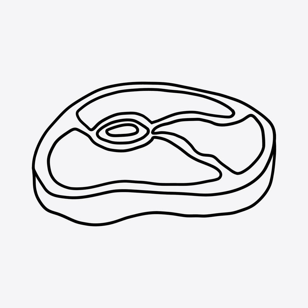 Fresh rib eye steak for barbecue party. Thin line illustration. vector