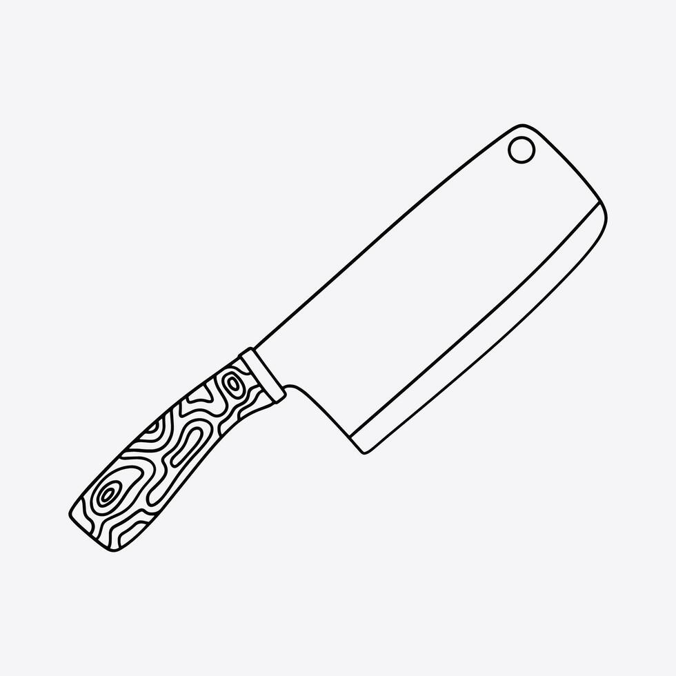 Sharp butcher knife with wooden handle. Thin line illustration. vector