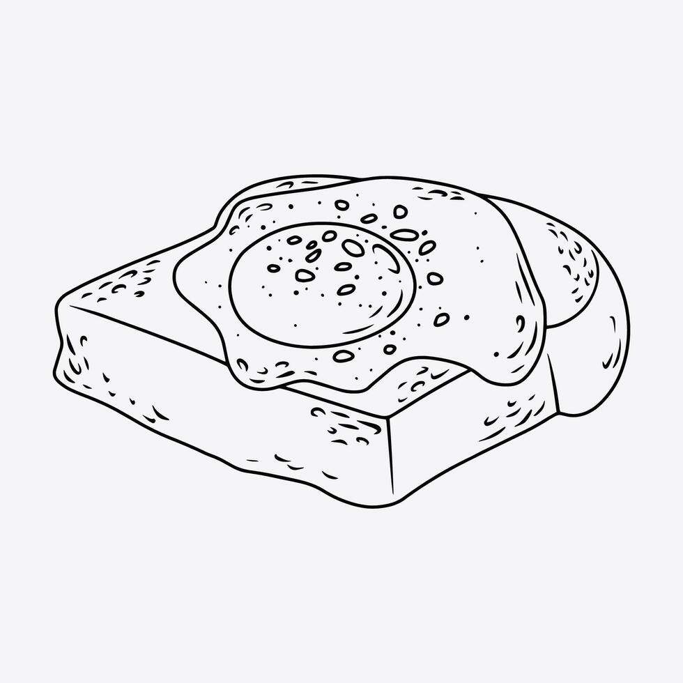 Deliciouse fried egg on toast. Thin line illustration. vector