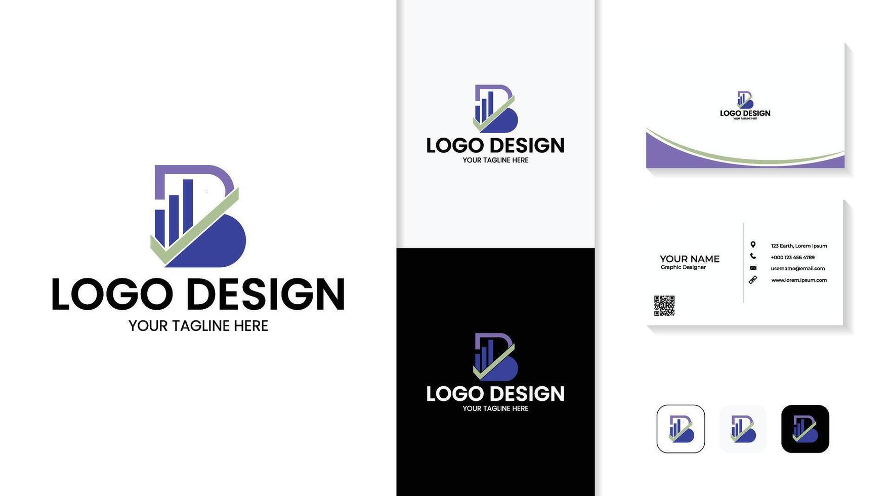 letter b logo design with business card vector