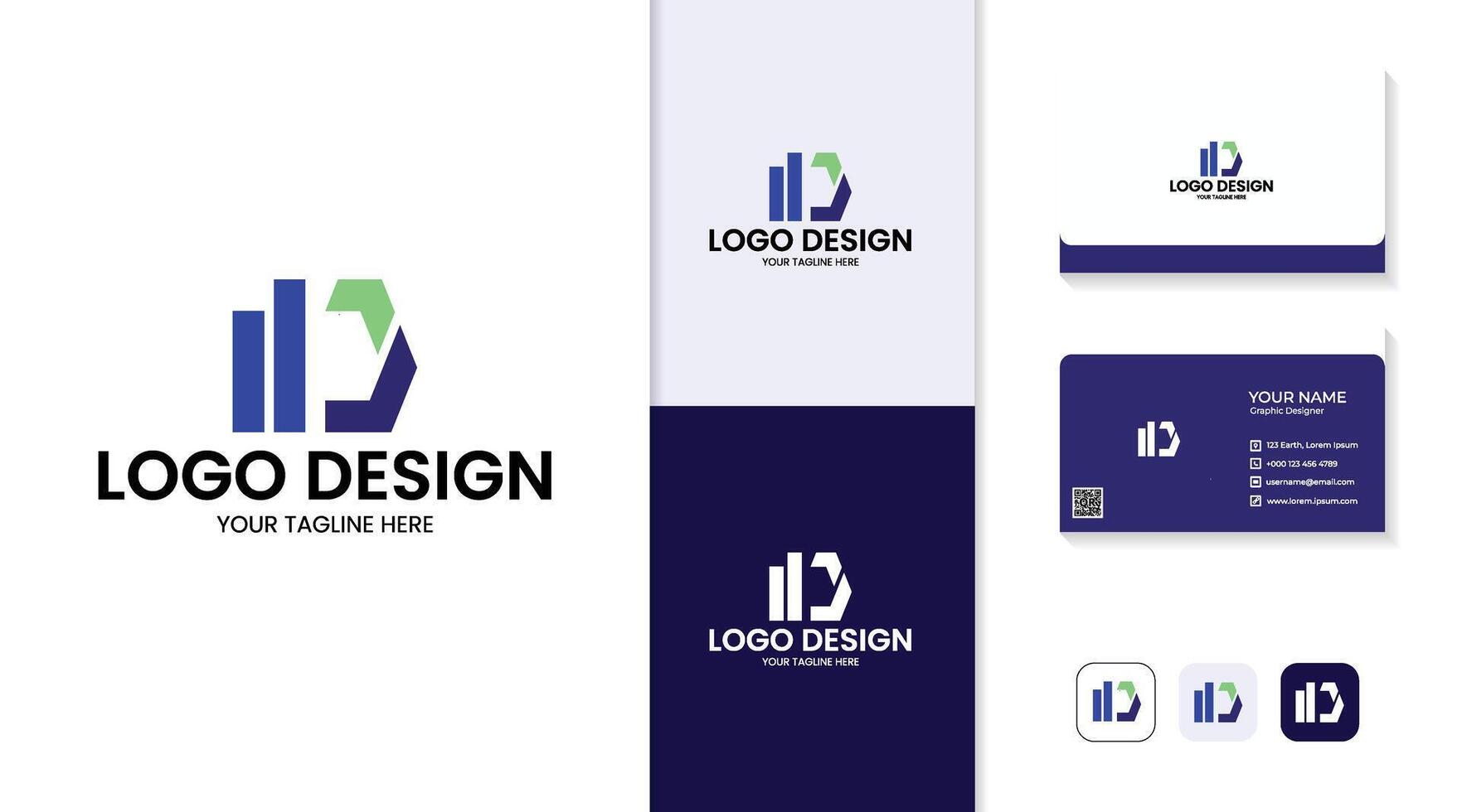 letter D logo design with business card vector