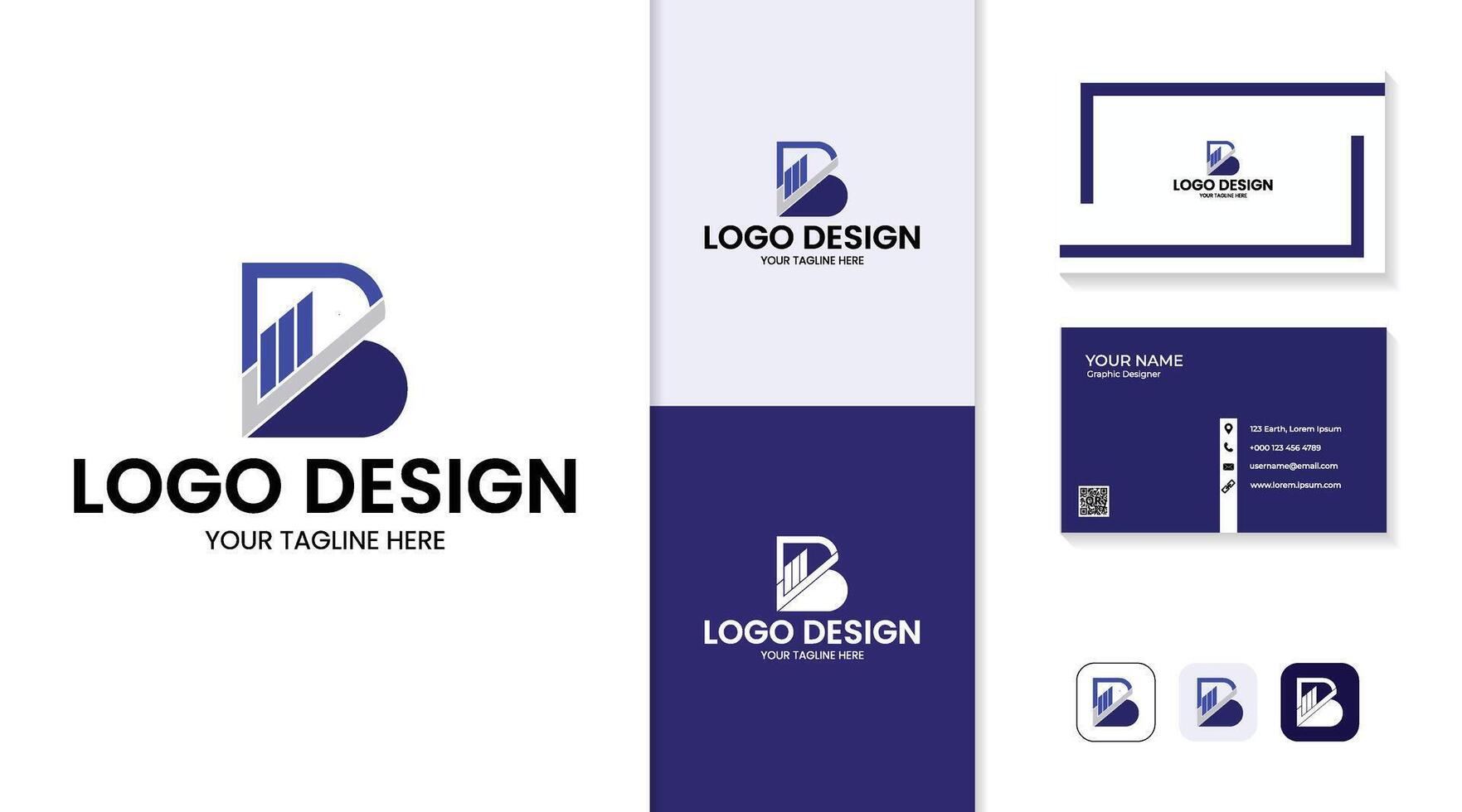 letter b logo design including business card template vector