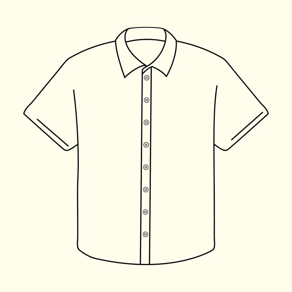 White Short Sleeve Button Down Shirt. Thin line illustration. vector