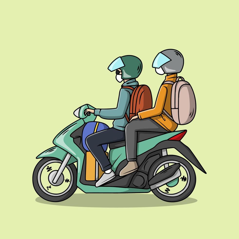 Couple on Motorcycle doing Mudik vector