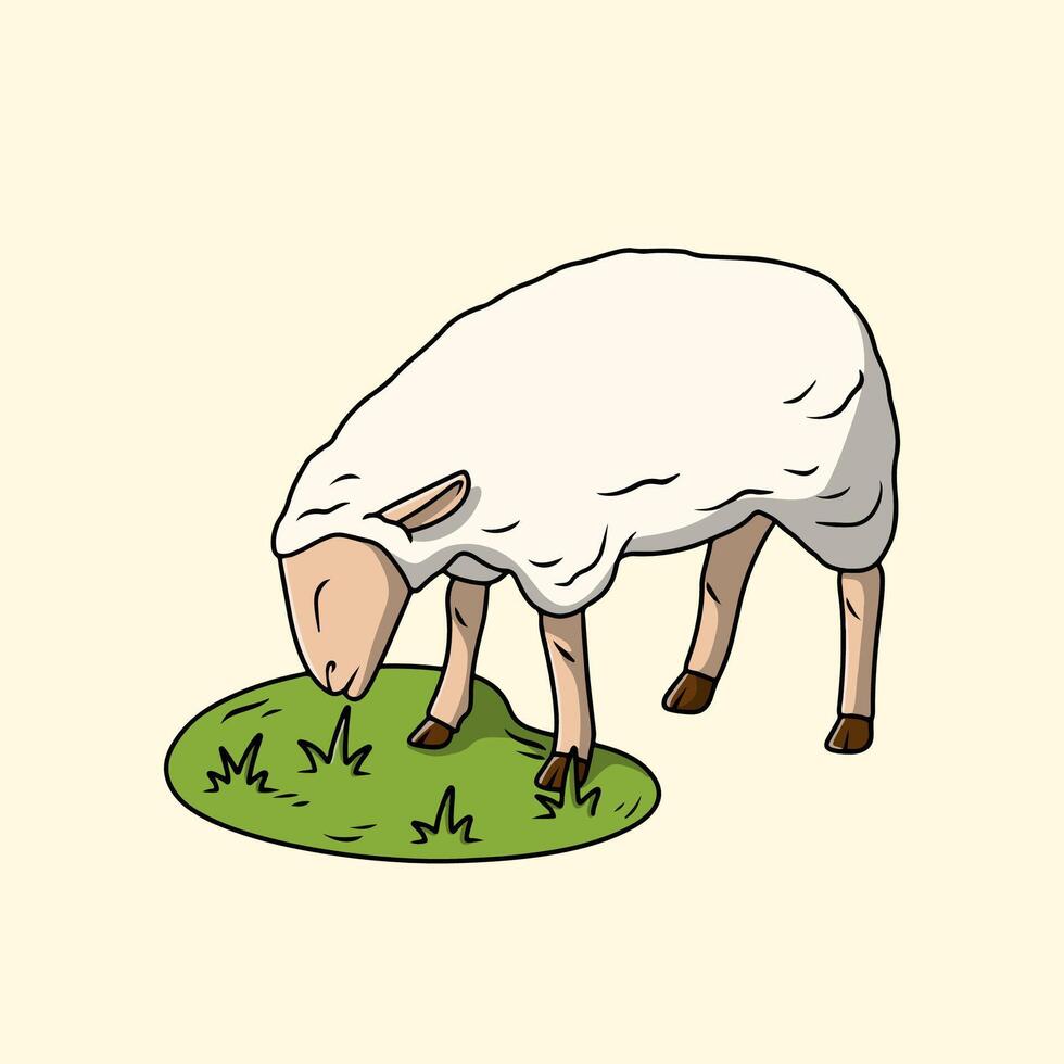 The white lamb eating grass vector