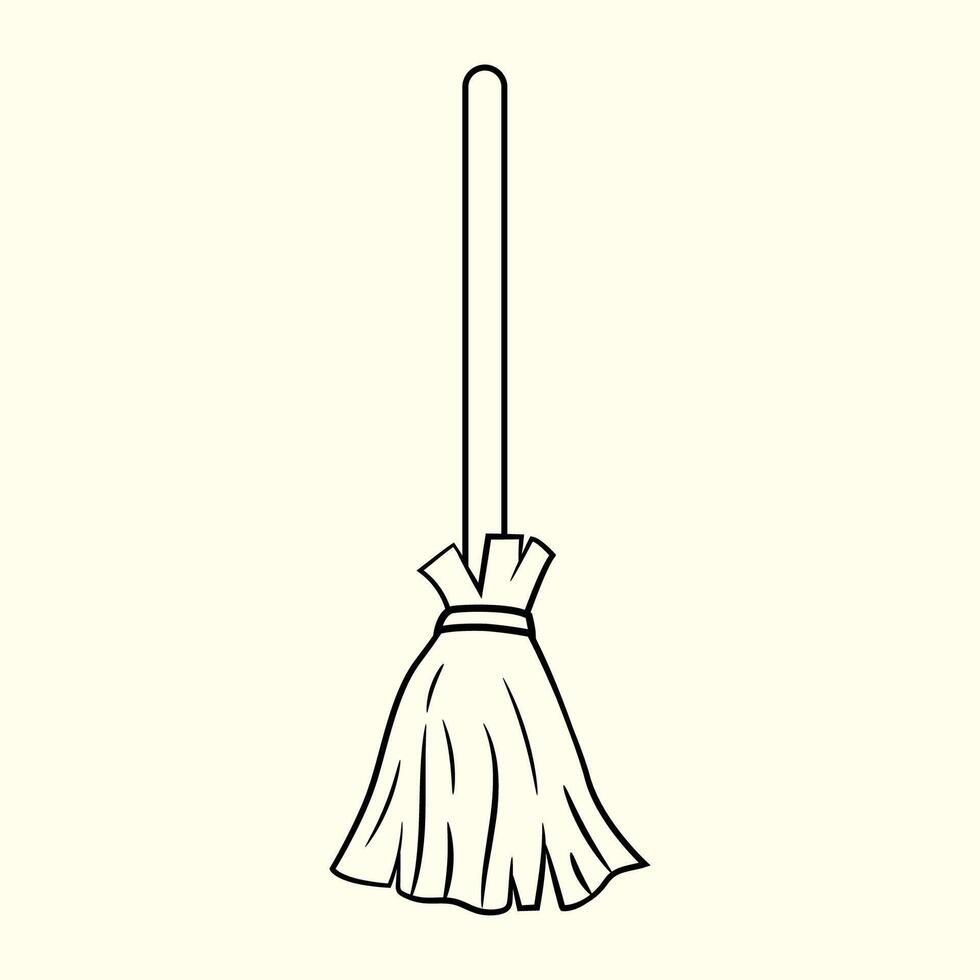 Old fashion broom with wooden handle. Thin line illustration. vector