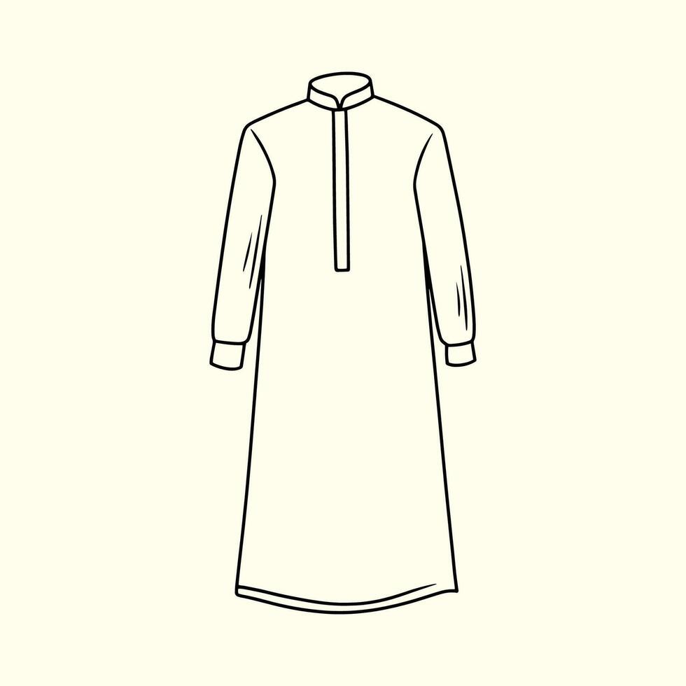 Muslim Men's Light Blue Kurta. Thin line illustration. vector