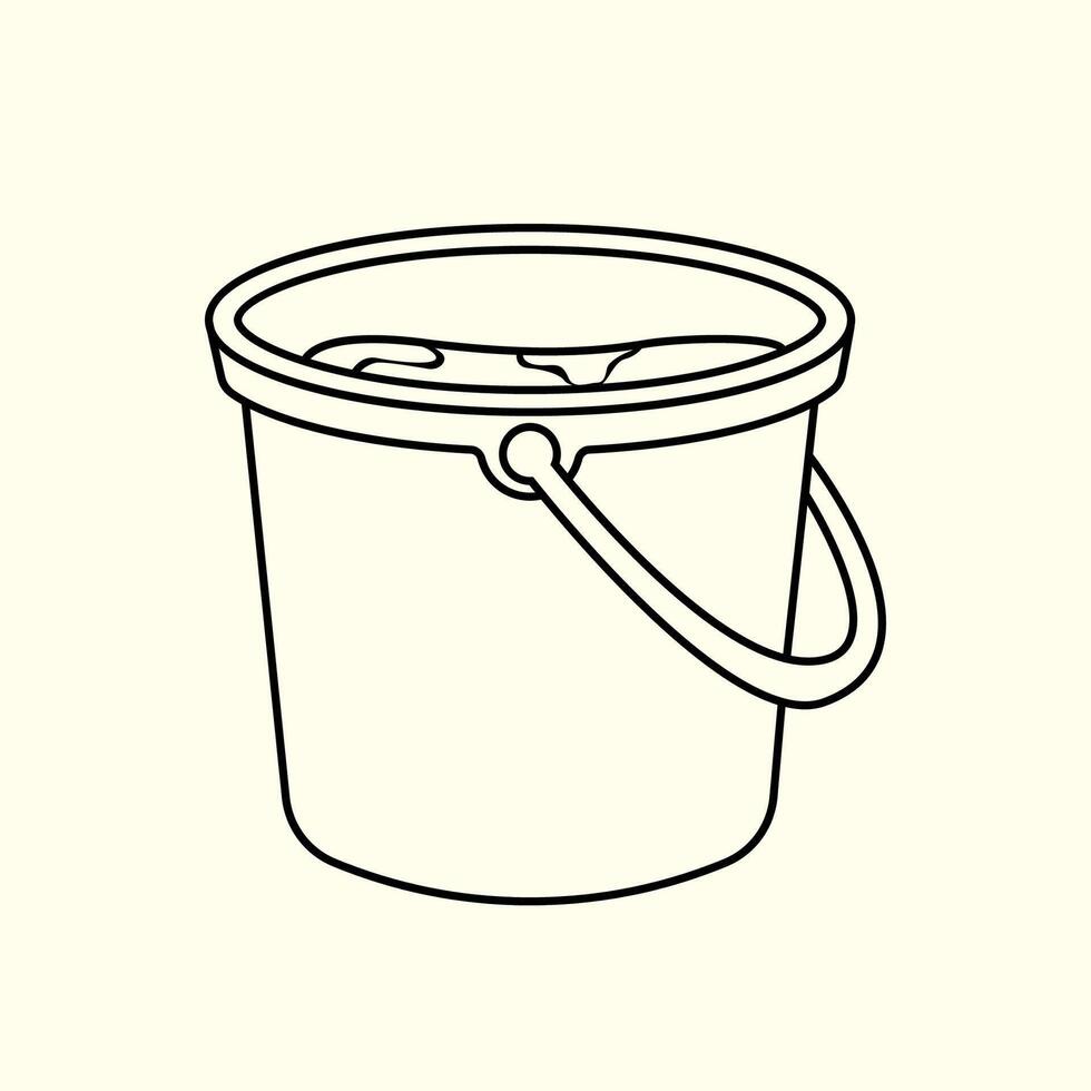 Plastic Bucket with Water. Thin line illustration. vector