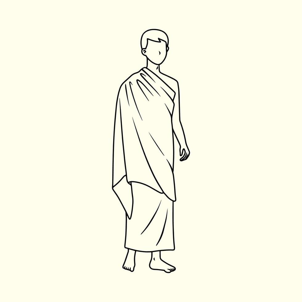 Men's Ihram Attire for Hajj. Thin line illustration. vector
