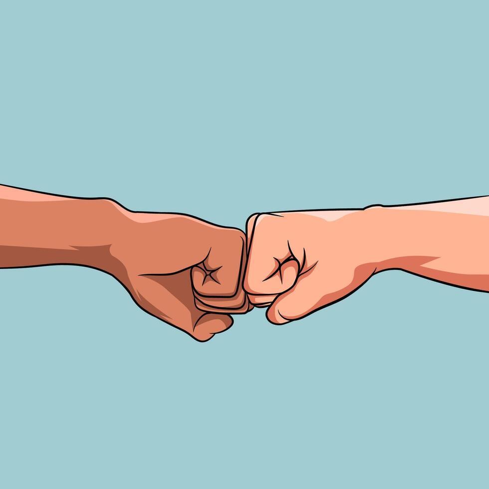 Two handed fist punch on blue background vector