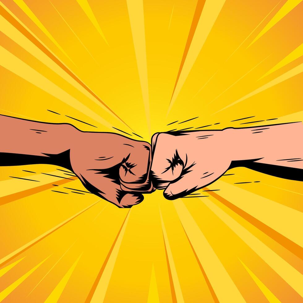 Two handed fist punch on yellow background vector