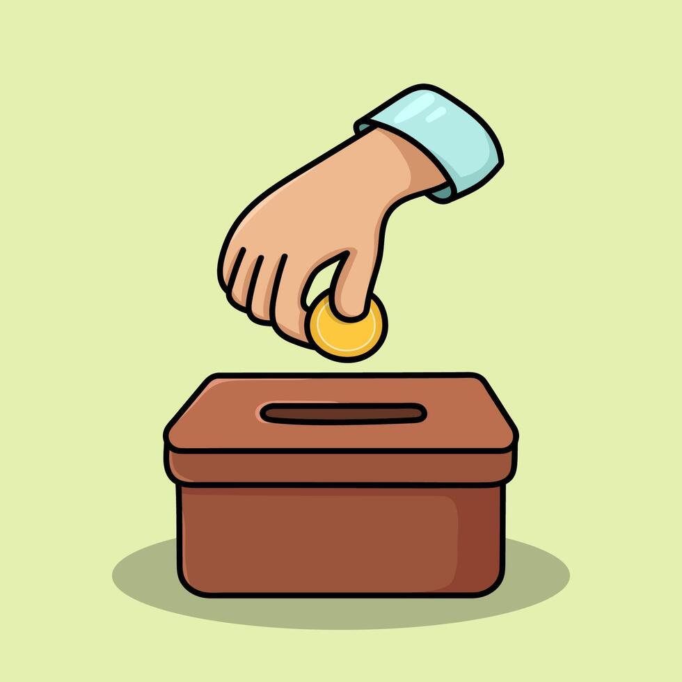 Hand putting coins in charity box vector