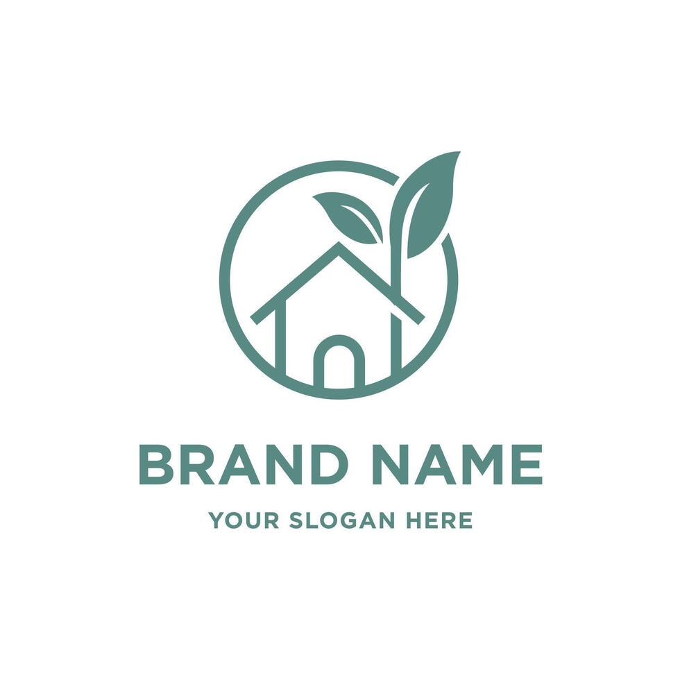 line minimalist home house building with leaf tree logo design vector