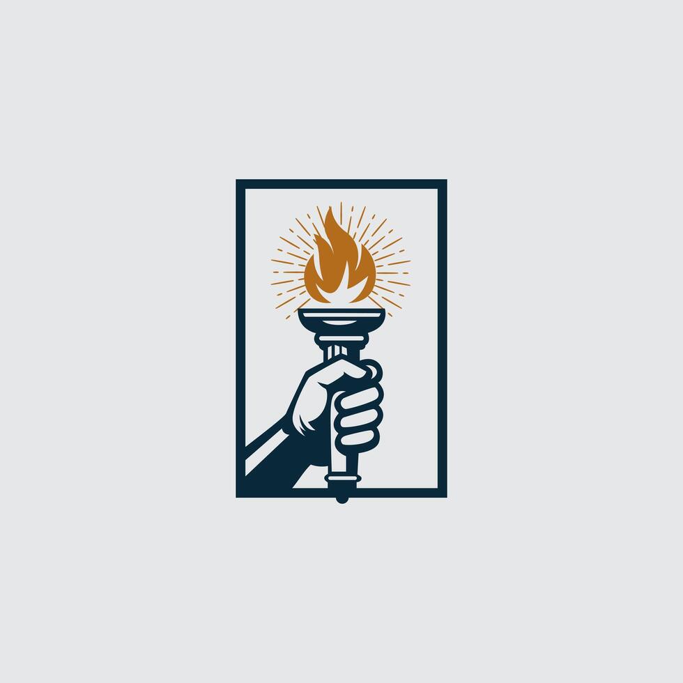 Hand holding burning torch fire flame logo design vector