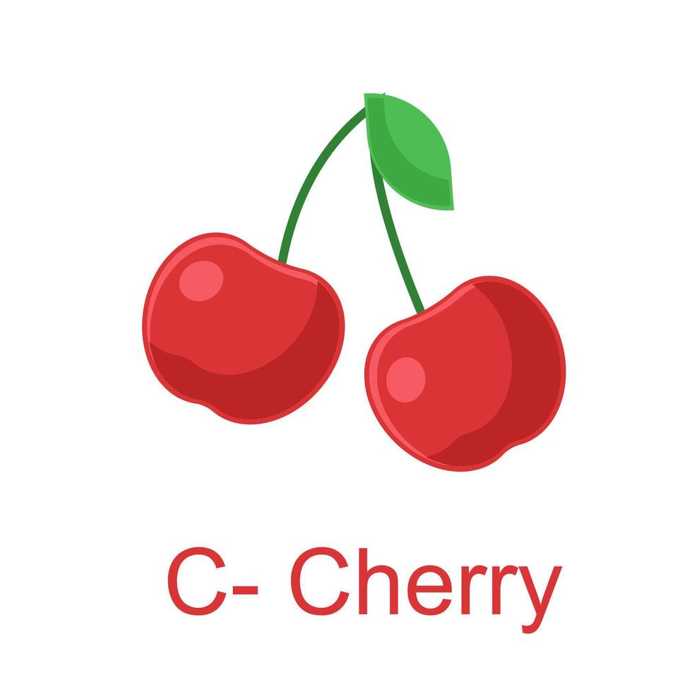 Flat illustration alphabet C for Cherry, learning for kids vector