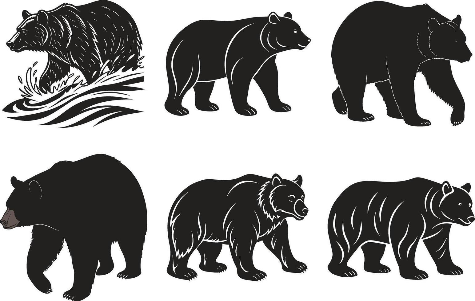 Bear Silhouette Icon Set vector