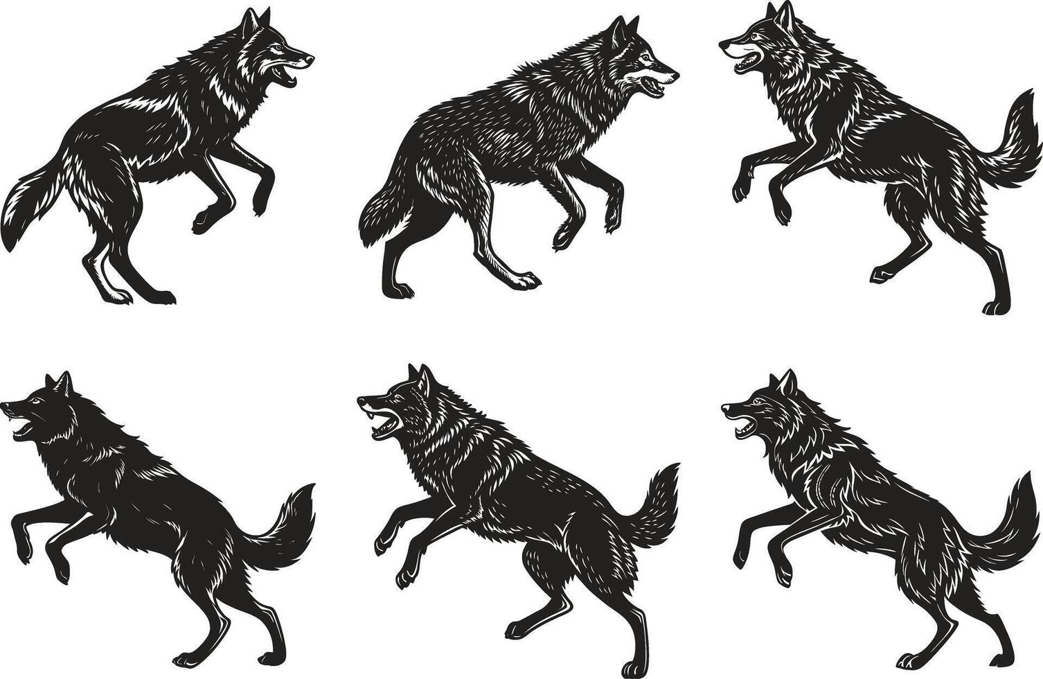 Wolf Silhouette Illustrations in Various Poses vector