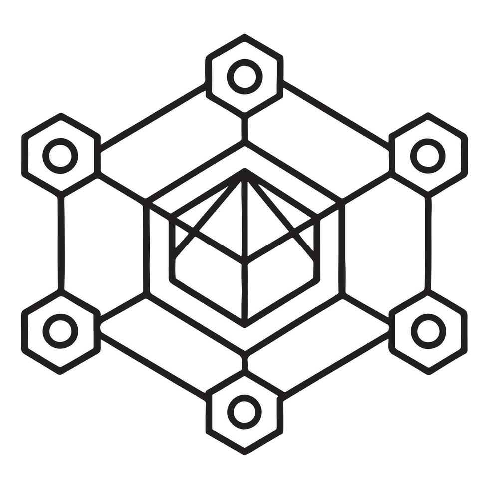drawing of Blockchain and cryptocurrency flat line icon illustration vector