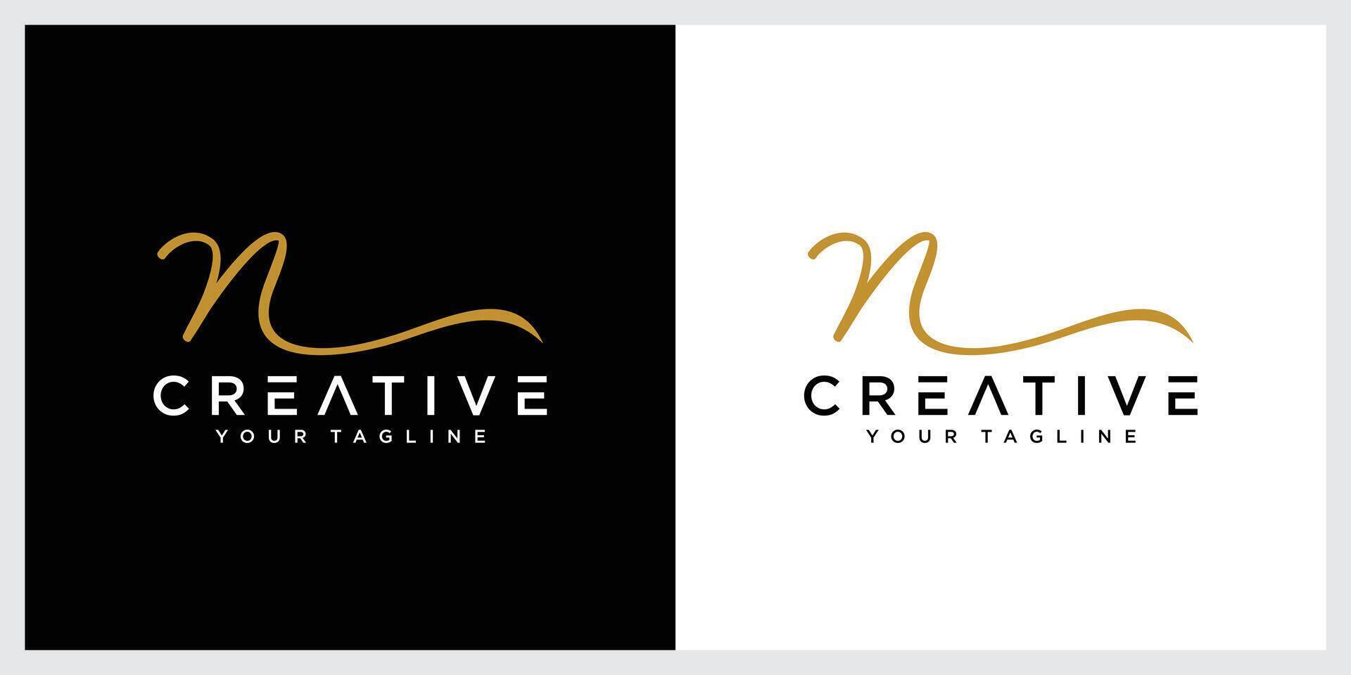 N Initial Handwriting logo template vector