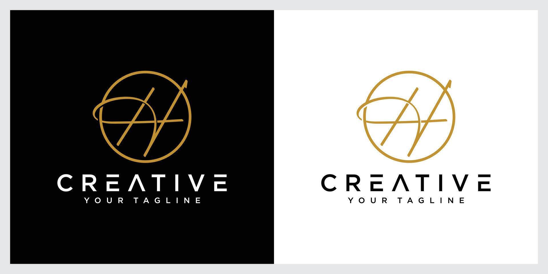 H Initial Handwriting logo template design illustration vector