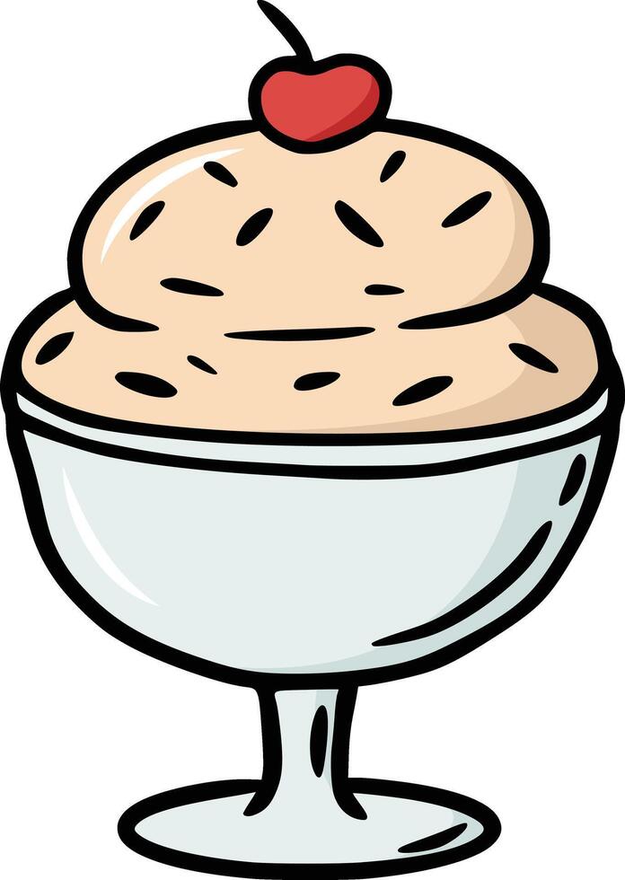 Ice cream on glass doodle with cherry on top vector