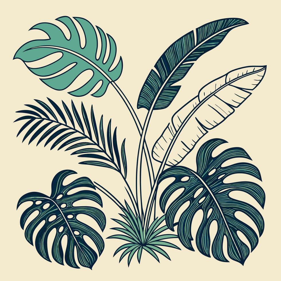 a design featuring large tropical leaves vector