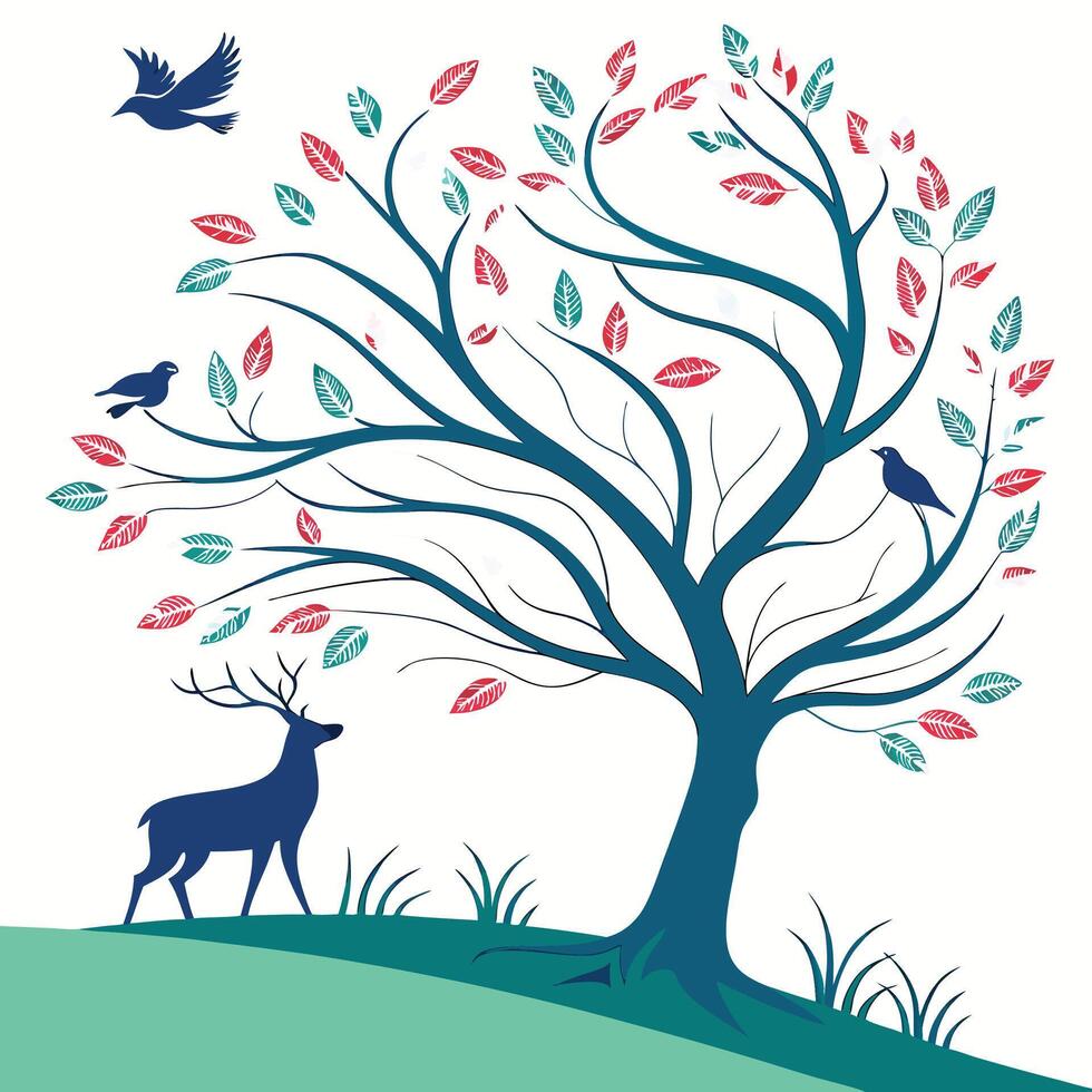 a design of a stylized tree with flowing vector