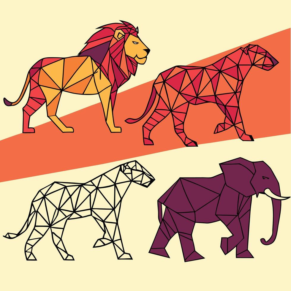 create geometric silhouettes of animals like lions vector
