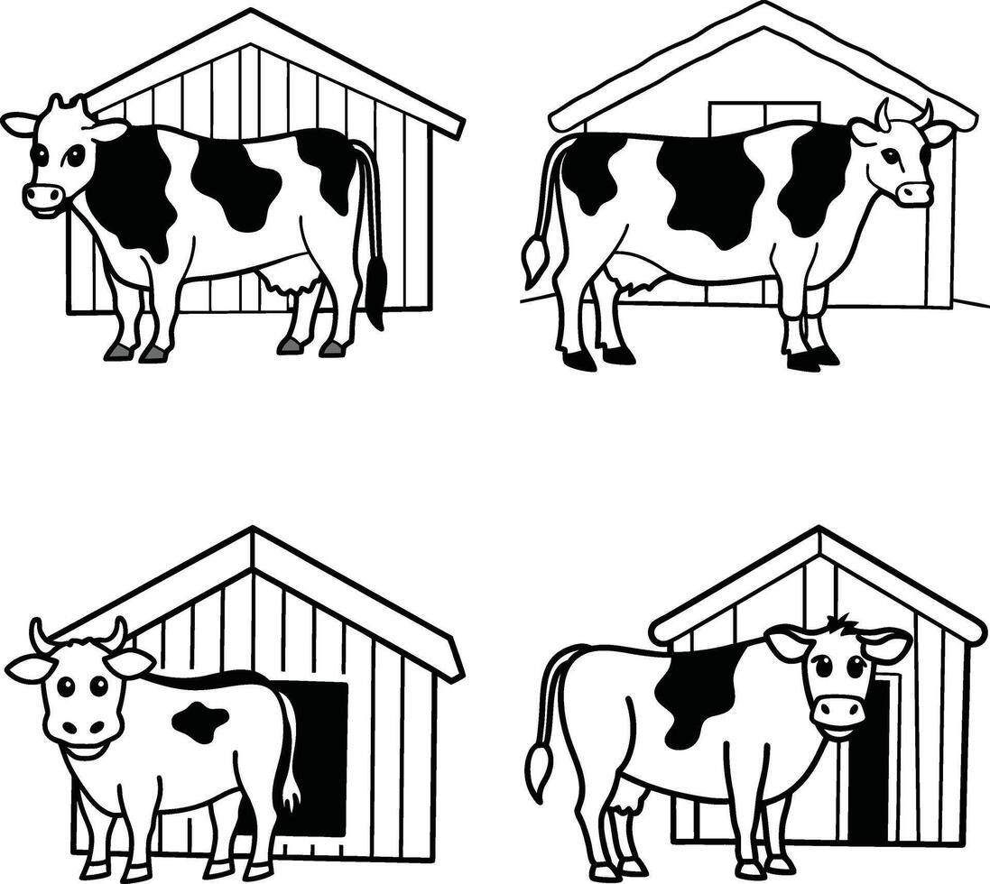 Cow line art illustrations for coloring in black and white vector