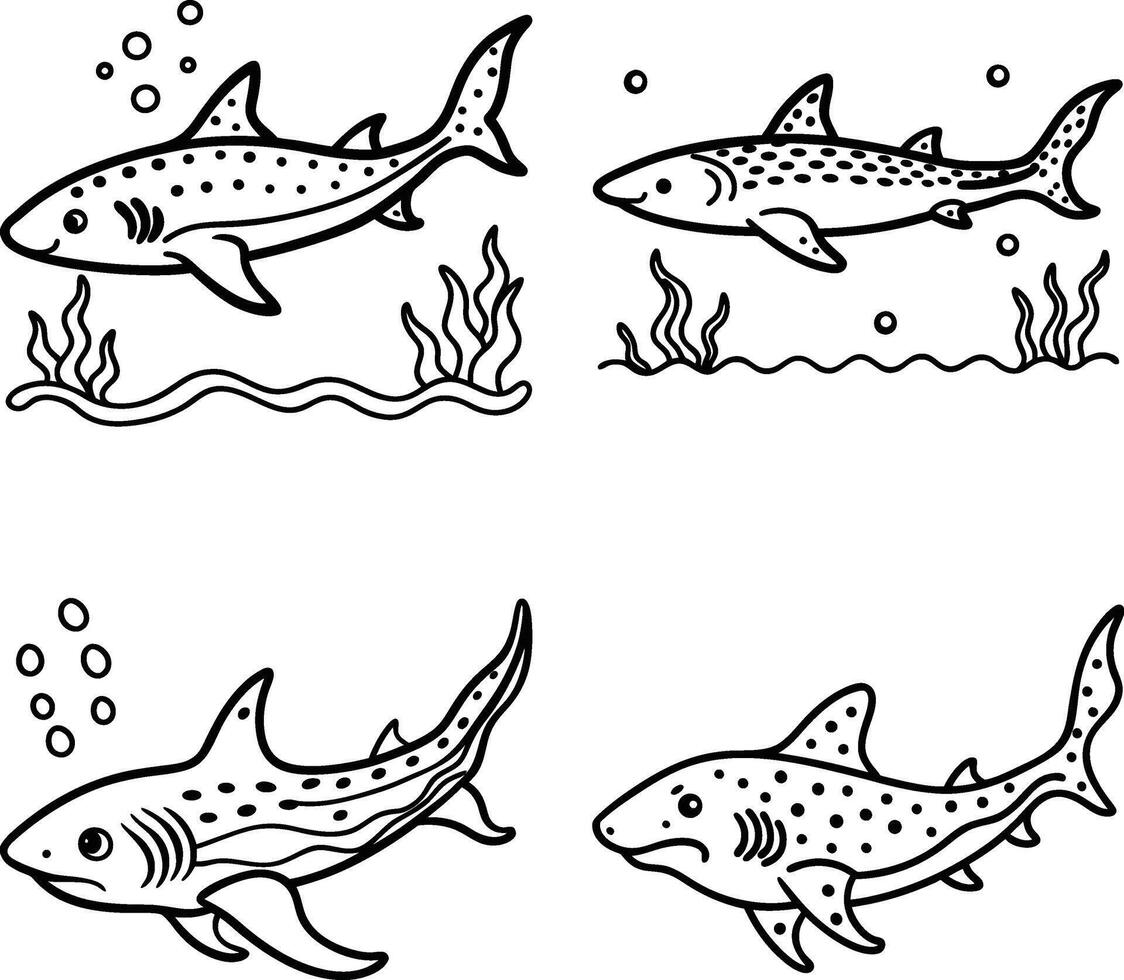 Shark fish group with sweet tropical and marine animals in an oceanic design vector