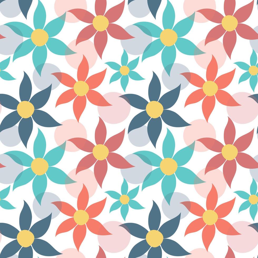 Seamless pattern with simple multicolored flowers. Floral abstract minimalistic background. vector