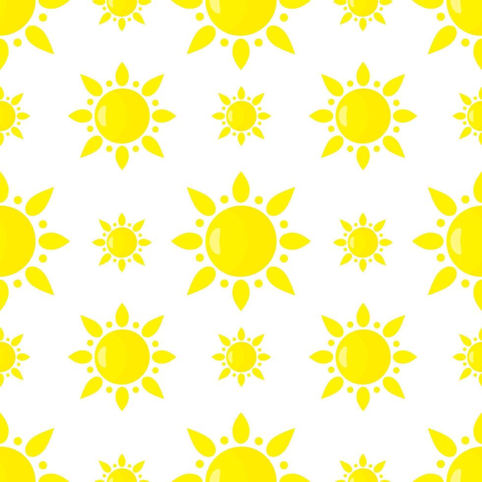 Seamless summer pattern with flat sun. Repeating texture with yellow suns. vector